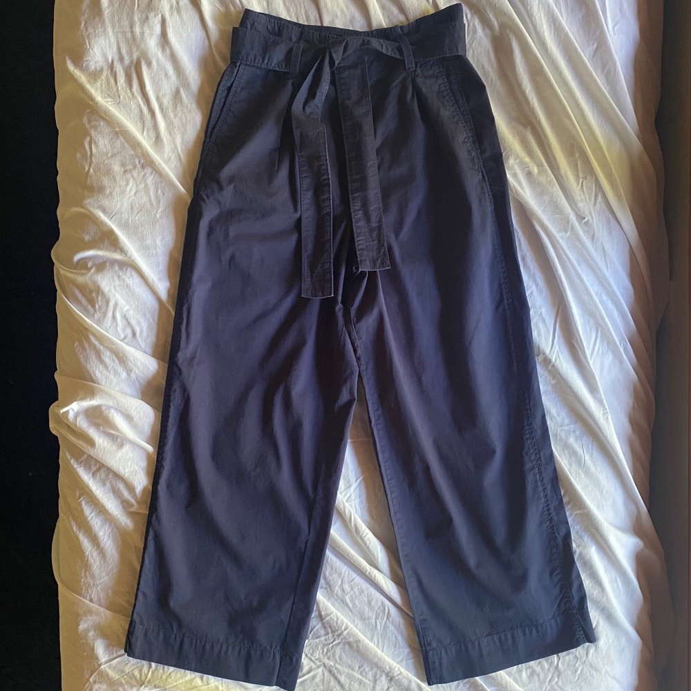 Free Assembly Belted Pants Womens Size 6 Navy Wide Leg Sailor Coastal Cotton EUC